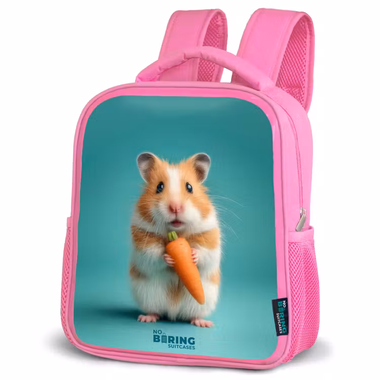 Kinderrucksack mit Name - Rosa - Hamster - Karotte - Tier — 4