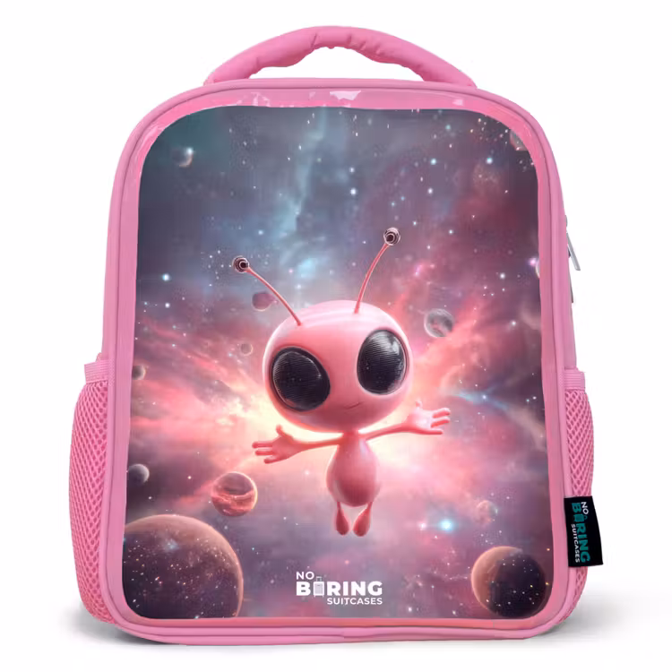 Kinderrucksack mit Name - Rosa - Rosa Alien im Sternennebel — 1