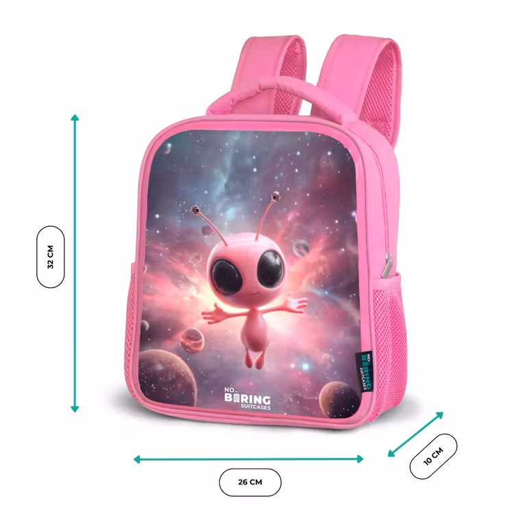 Kinderrucksack mit Name - Rosa - Rosa Alien im Sternennebel — 2