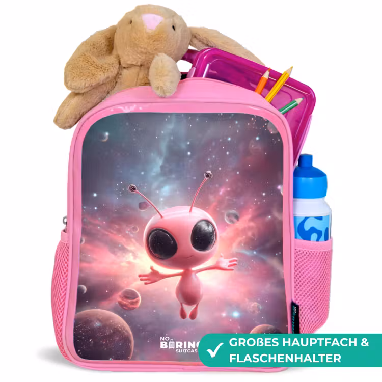 Kinderrucksack mit Name - Rosa - Rosa Alien im Sternennebel — 3