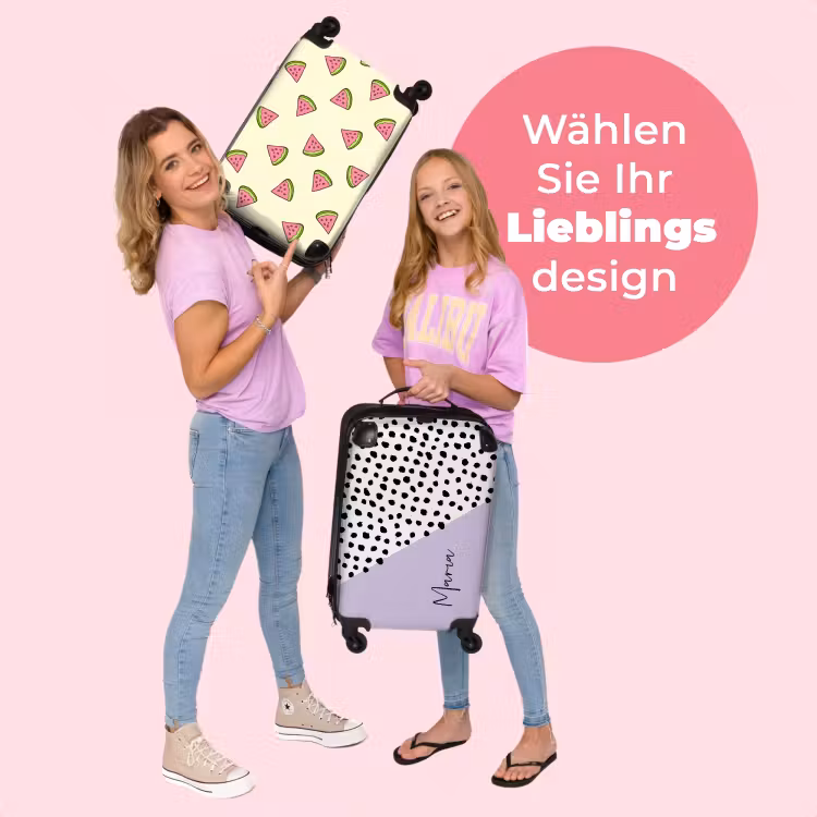 Koffer mit Name - Schwarze Punkte auf weißem Hintergrund mit Lila — 4