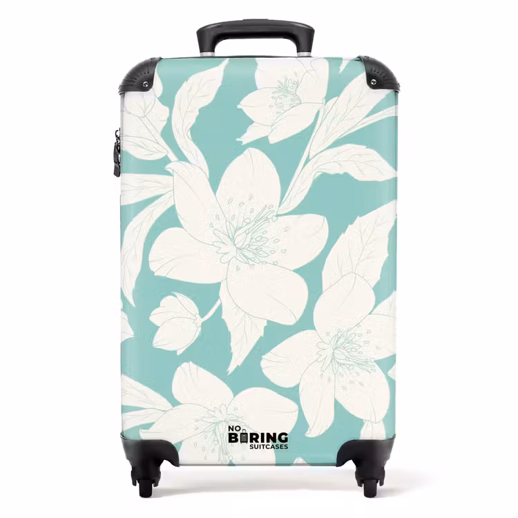 Koffer mit Name - Vintage - Blumen - Hellblau — 1