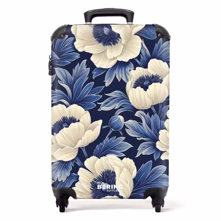 Koffer mit Name - Vintage-Blumen - Blau Weiß — 1