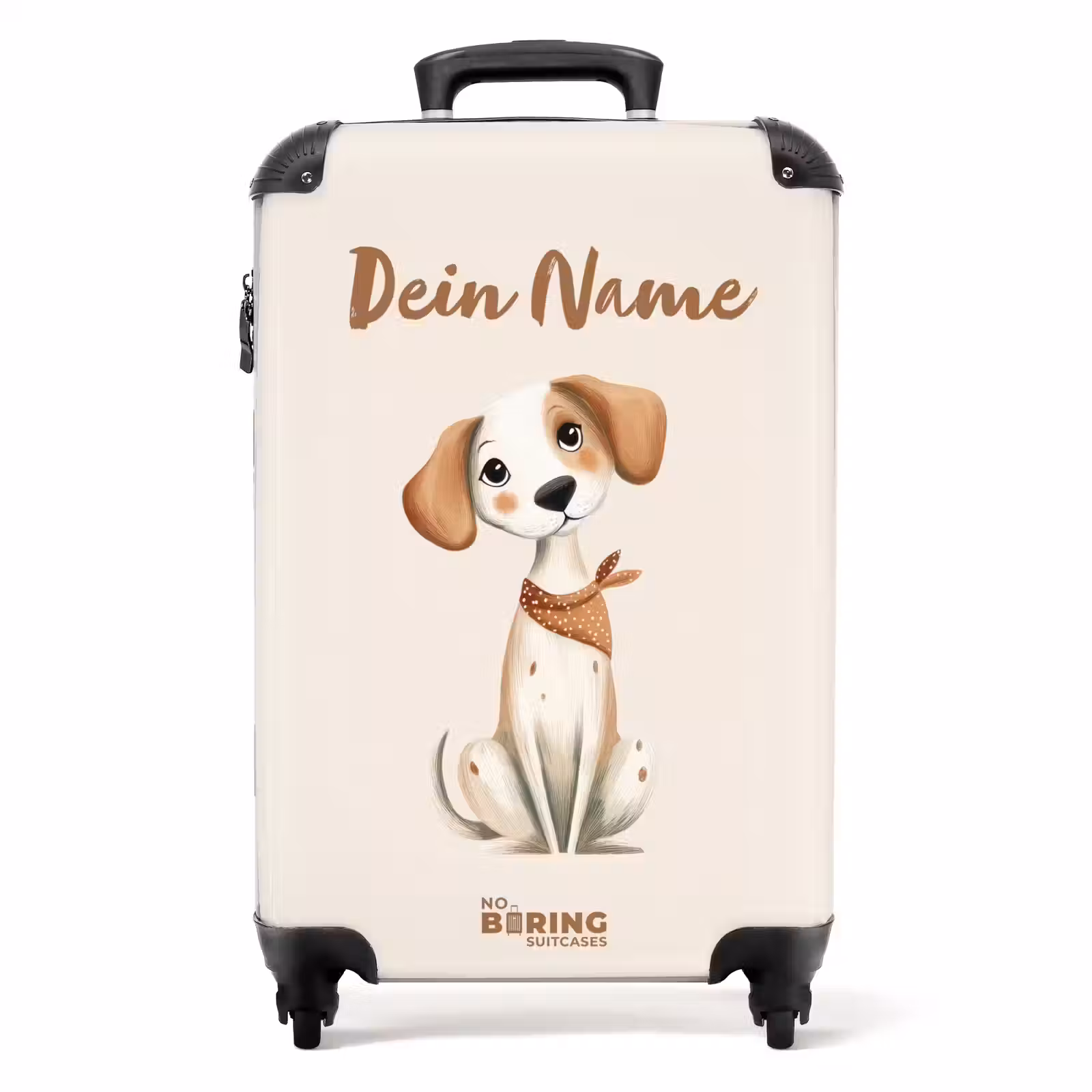 Koffer mit Name - Braun gefleckter Welpe auf beigem Hintergrund — 1