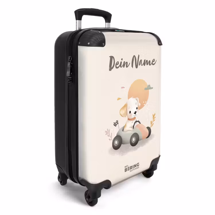 Koffer mit Name - Welpe in einem Rennwagen in Beige — 4