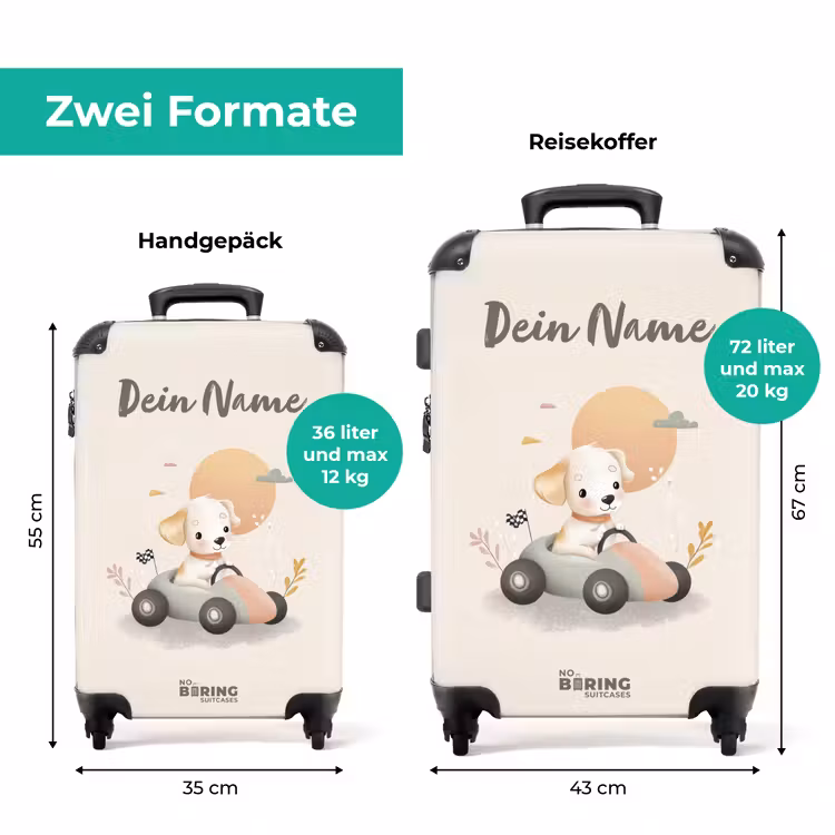 Koffer mit Name - Welpe in einem Rennwagen in Beige — 7