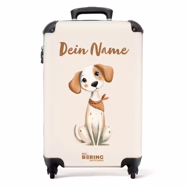 Koffer mit Name - Braun gefleckter Welpe auf beigem Hintergrund — 1