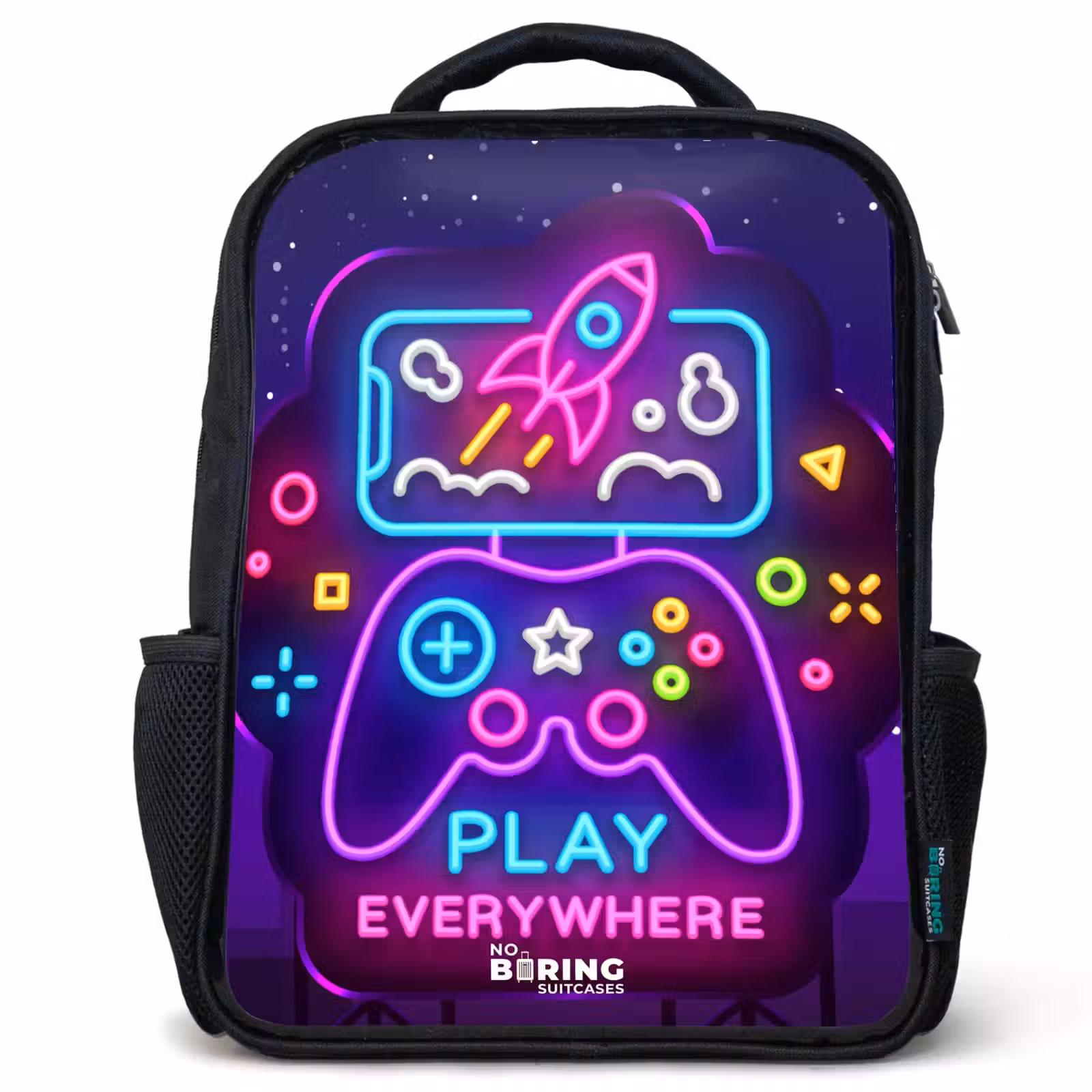 Kinderrucksack - Schwarz - Neon-Illustration mit einem Controller — 1