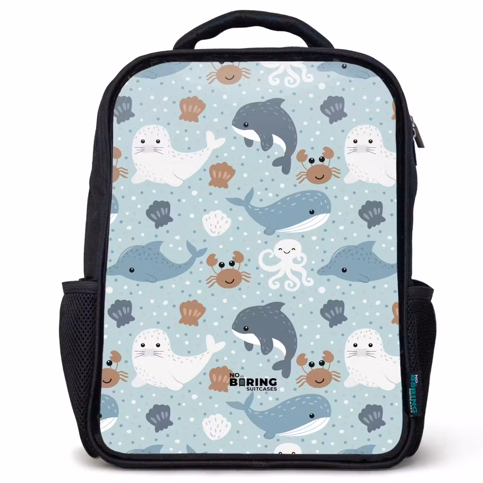 Kinderrucksack - Schwarz - Seetiermuster bunt — 1