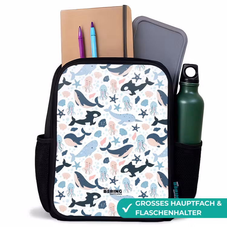 Kinderrucksack - Schwarz - Meerestiere bunt — 7
