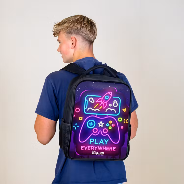 Kinderrucksack - Schwarz - Neon-Illustration mit einem Controller — 3