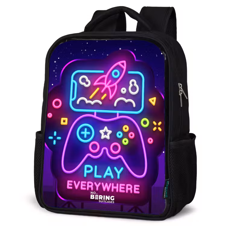 Kinderrucksack - Schwarz - Neon-Illustration mit einem Controller — 4
