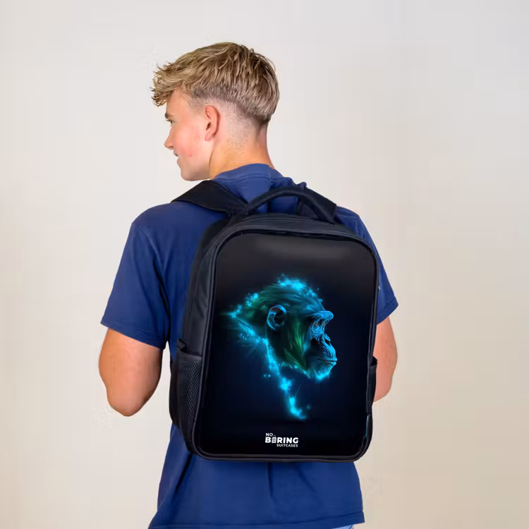 Kinderrucksack - Schwarz - Neon-Silhouette eines Schimpansen — 3