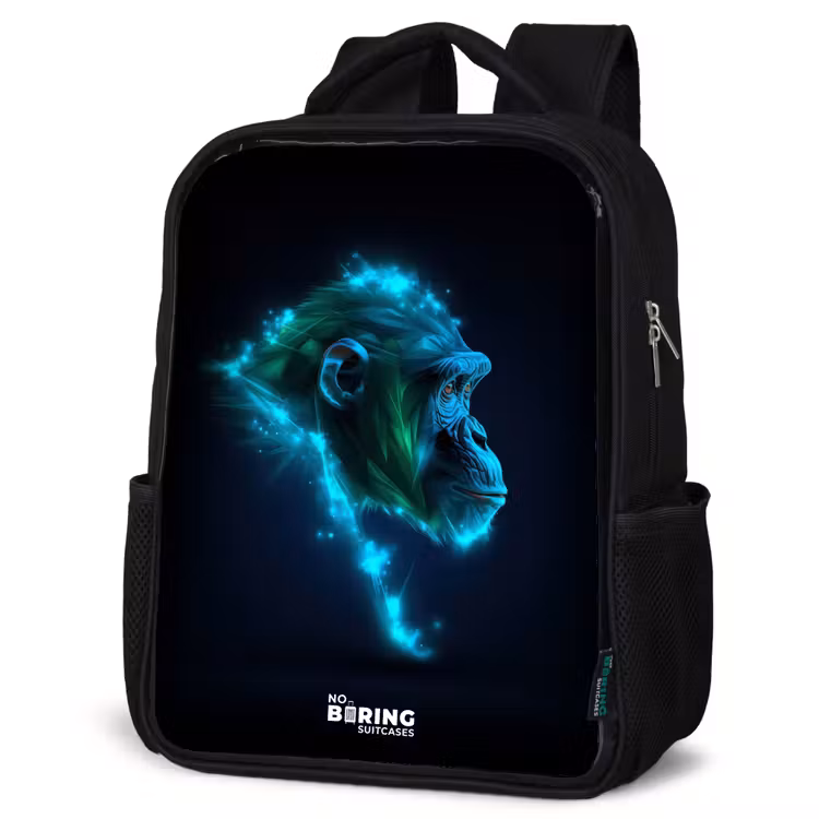 Kinderrucksack - Schwarz - Neon-Silhouette eines Schimpansen — 4