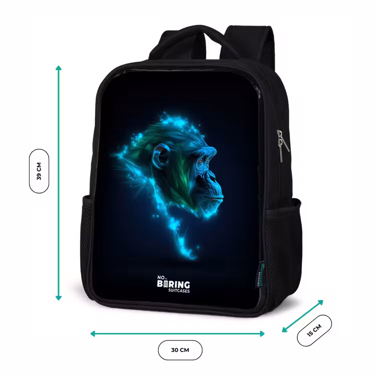 Kinderrucksack - Schwarz - Neon-Silhouette eines Schimpansen — 6