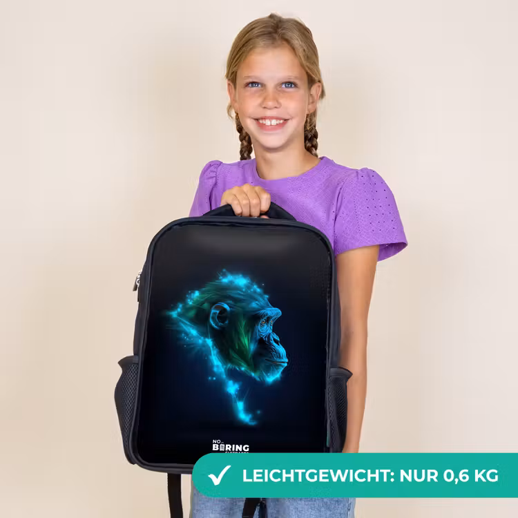 Kinderrucksack - Schwarz - Neon-Silhouette eines Schimpansen — 7