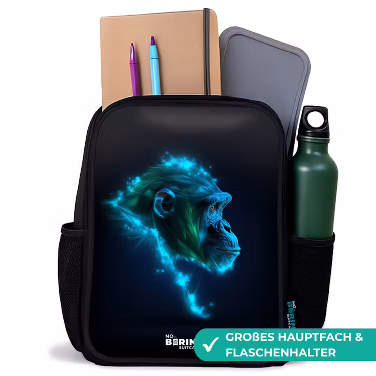 Kinderrucksack - Schwarz - Neon-Silhouette eines Schimpansen — 8