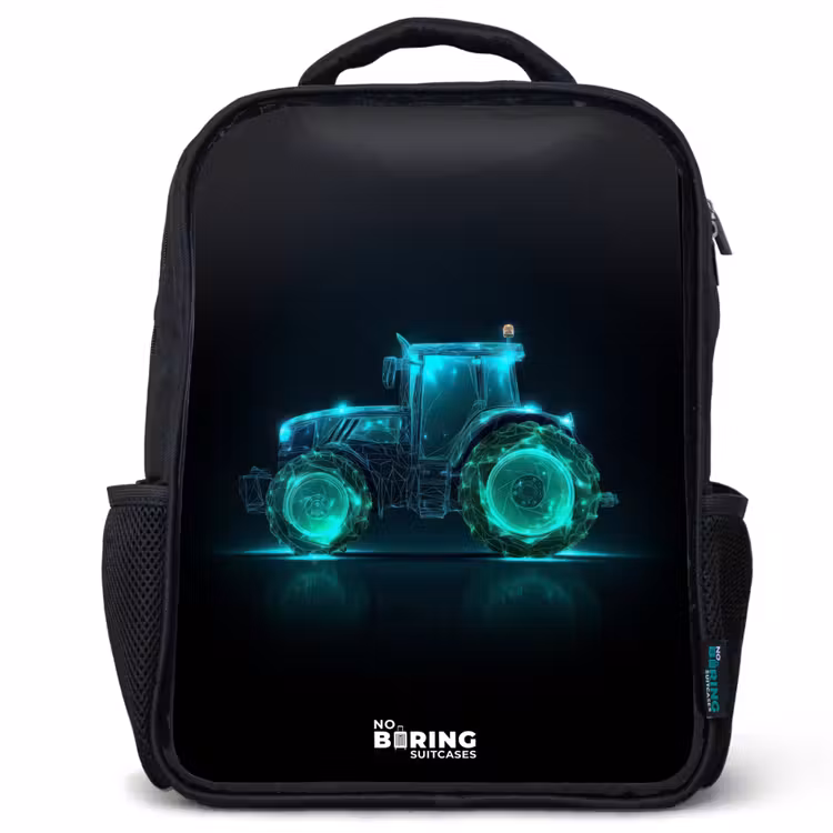 Kinderrucksack - Schwarz - Neontraktor auf schwarzem Hintergrund — 1