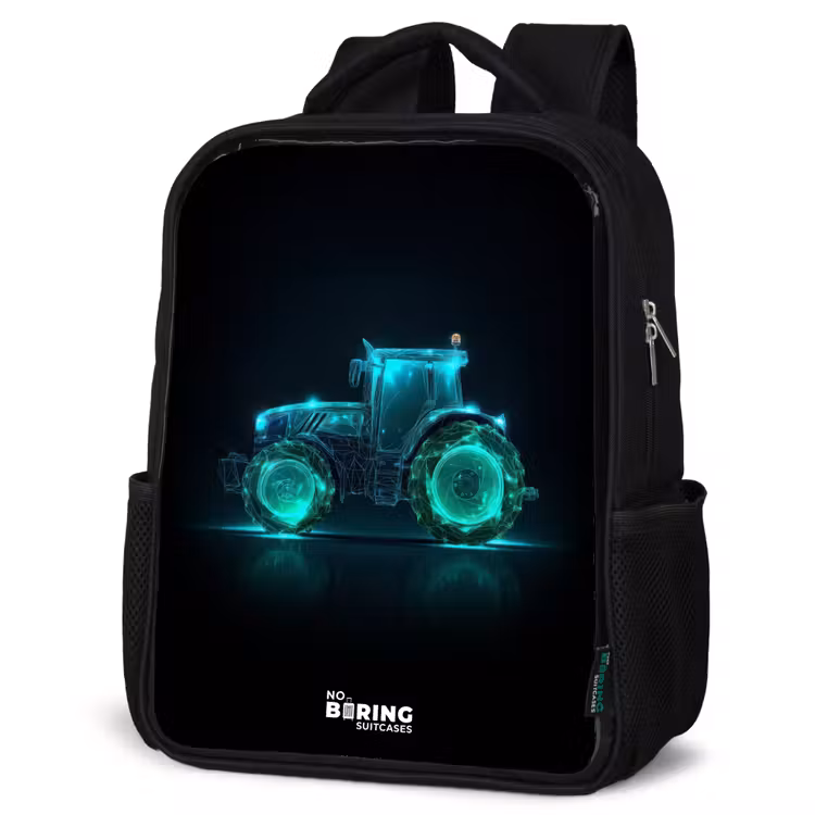 Kinderrucksack - Schwarz - Neontraktor auf schwarzem Hintergrund — 4