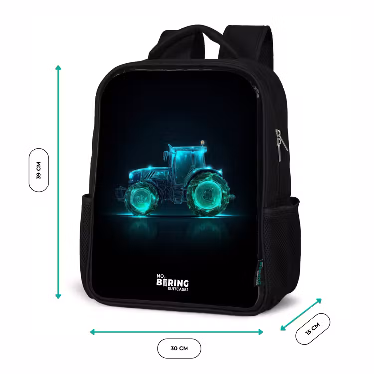 Kinderrucksack - Schwarz - Neontraktor auf schwarzem Hintergrund — 6