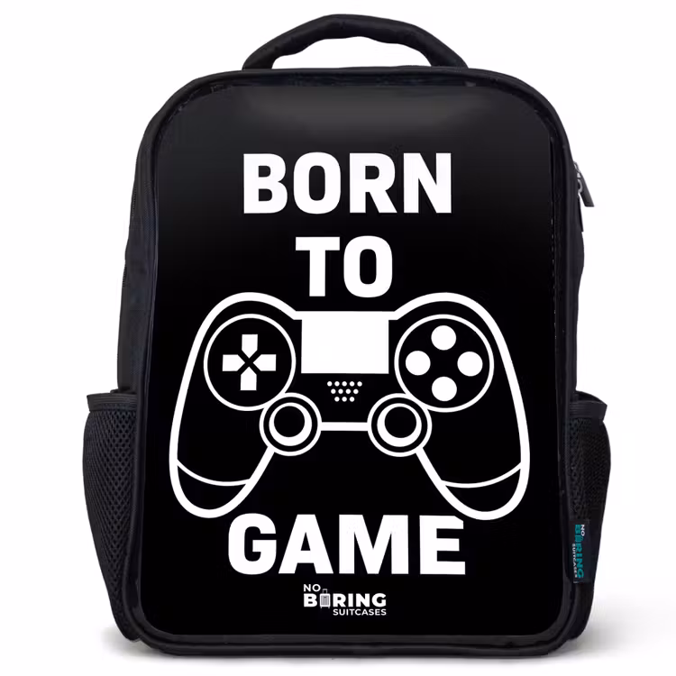 Kinderrucksack - Schwarz - Qoute mit Controller in Schwarz und Weiß — 1