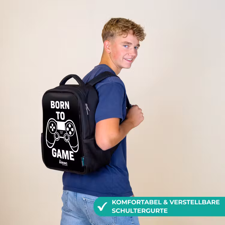 Kinderrucksack - Schwarz - Qoute mit Controller in Schwarz und Weiß — 9
