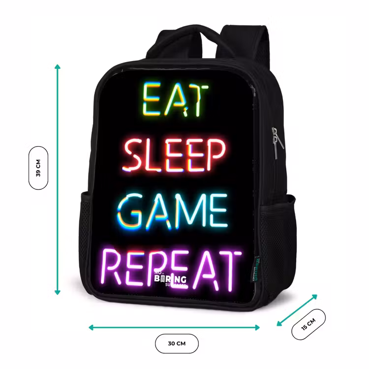 Kinderrucksack - Schwarz - Qoute mit Neonröhren — 6