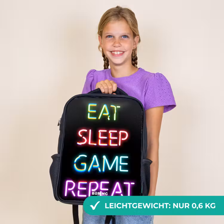 Kinderrucksack - Schwarz - Qoute mit Neonröhren — 7