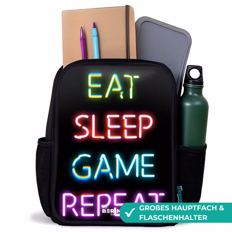 Kinderrucksack - Schwarz - Qoute mit Neonröhren — 8