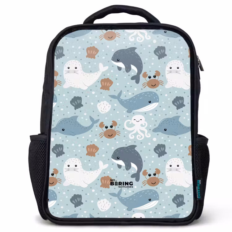 Kinderrucksack - Schwarz - Seetiermuster bunt — 1