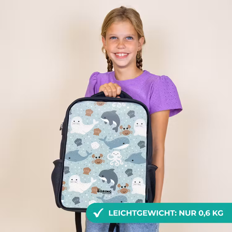 Kinderrucksack - Schwarz - Seetiermuster bunt — 6