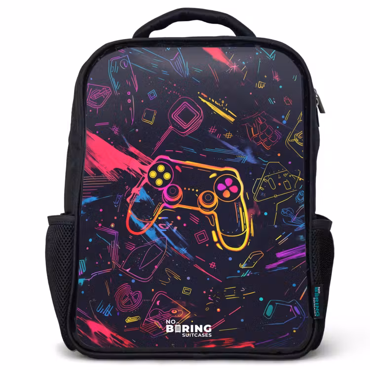 Kinderrucksack - Schwarz - Spielewelt im Neon-Stil — 1