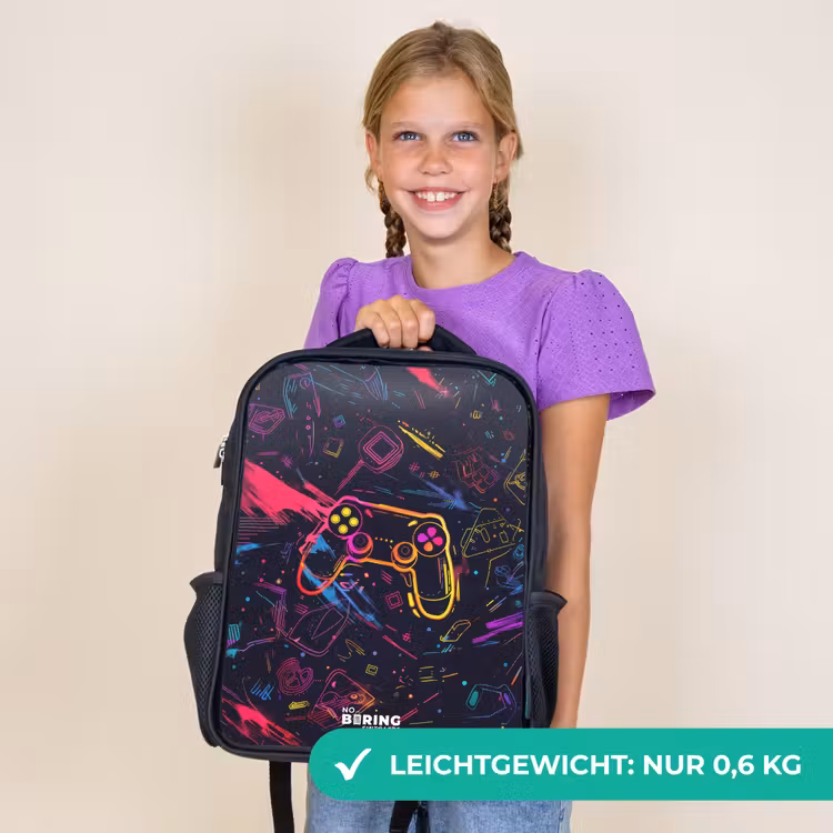 Kinderrucksack - Schwarz - Spielewelt im Neon-Stil — 7