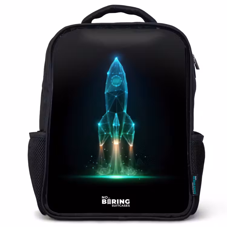 Kinderrucksack - Schwarz - Start einer Rakete im Neon-Stil — 1