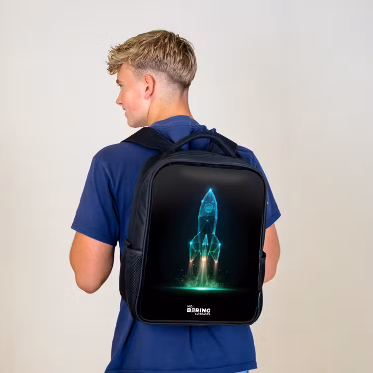 Kinderrucksack - Schwarz - Start einer Rakete im Neon-Stil — 3