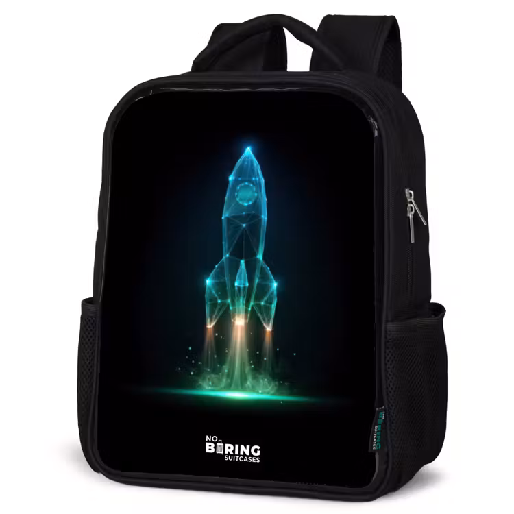 Kinderrucksack - Schwarz - Start einer Rakete im Neon-Stil — 4