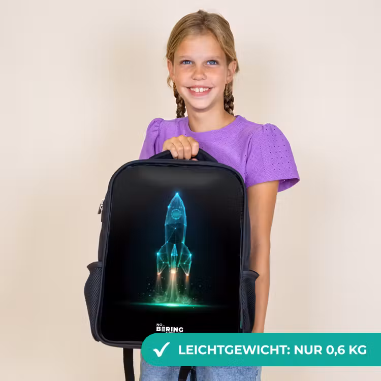 Kinderrucksack - Schwarz - Start einer Rakete im Neon-Stil — 7