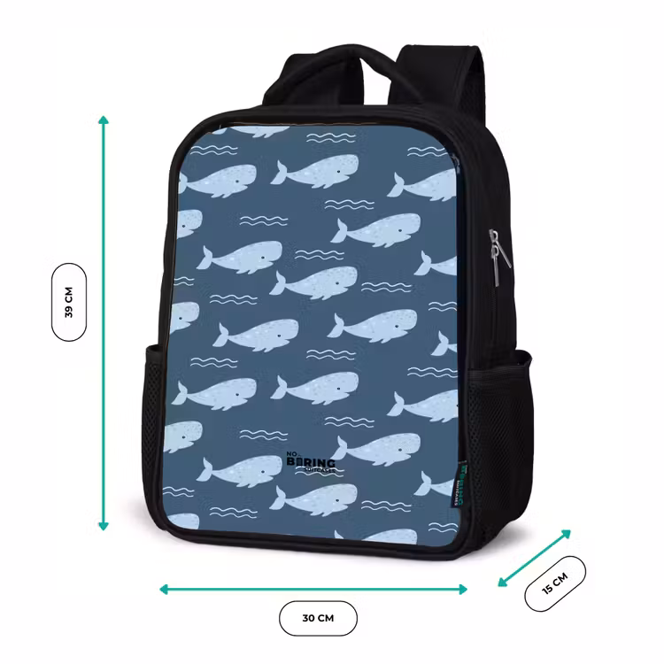 Kinderrucksack - Schwarz - Wal mit Wellenmuster blau — 5