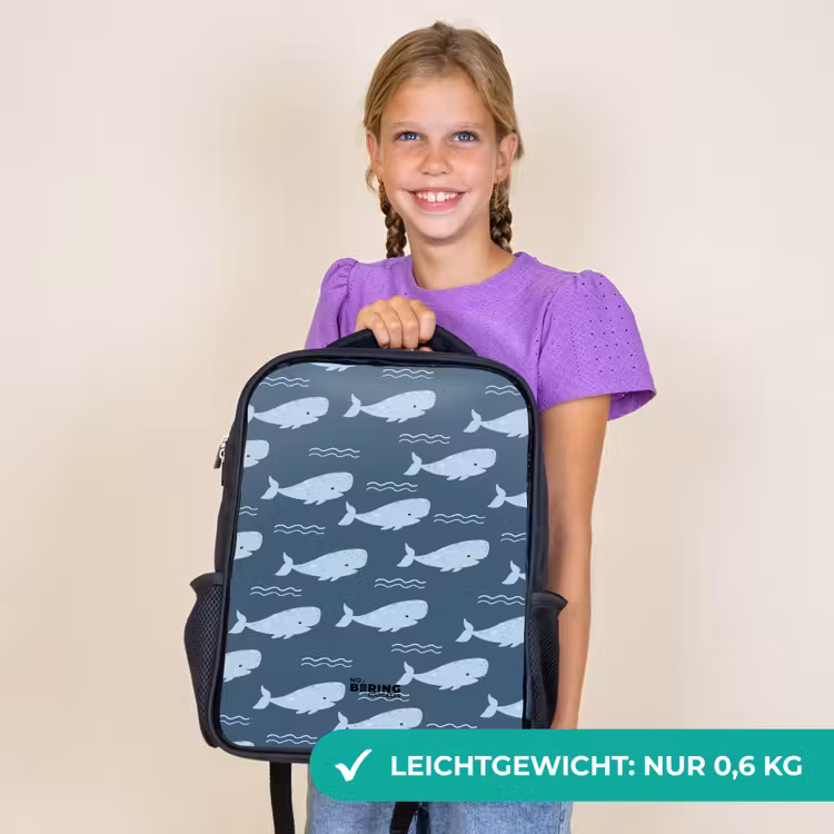 Kinderrucksack - Schwarz - Wal mit Wellenmuster blau — 6