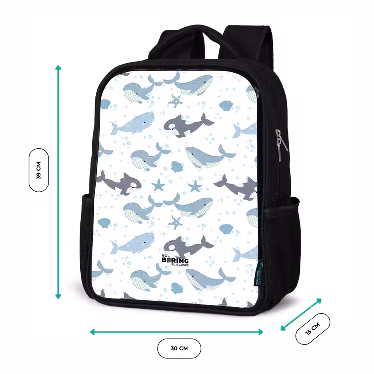 Kinderrucksack - Schwarz - Wal-Muster mit Muscheln blau — 5