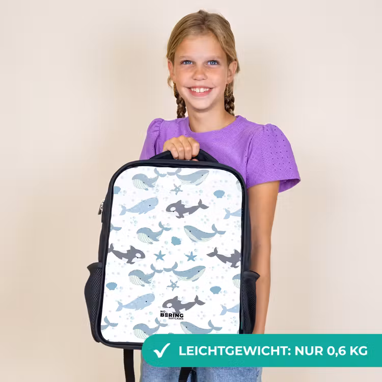 Kinderrucksack - Schwarz - Wal-Muster mit Muscheln blau — 6