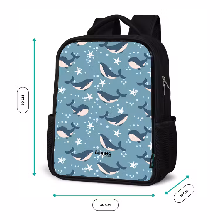 Kinderrucksack - Schwarz - Wale mit Seesternmuster blau — 5