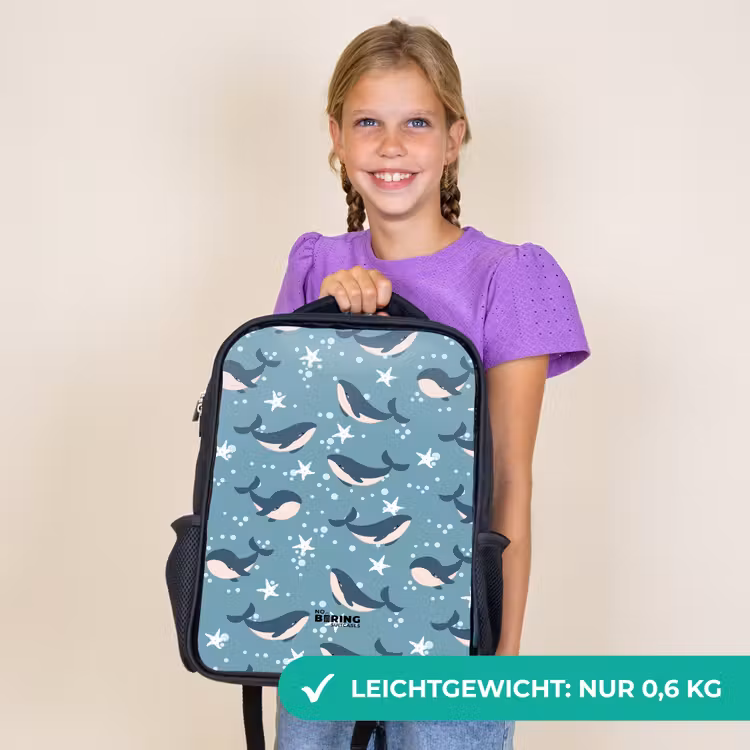 Kinderrucksack - Schwarz - Wale mit Seesternmuster blau — 6