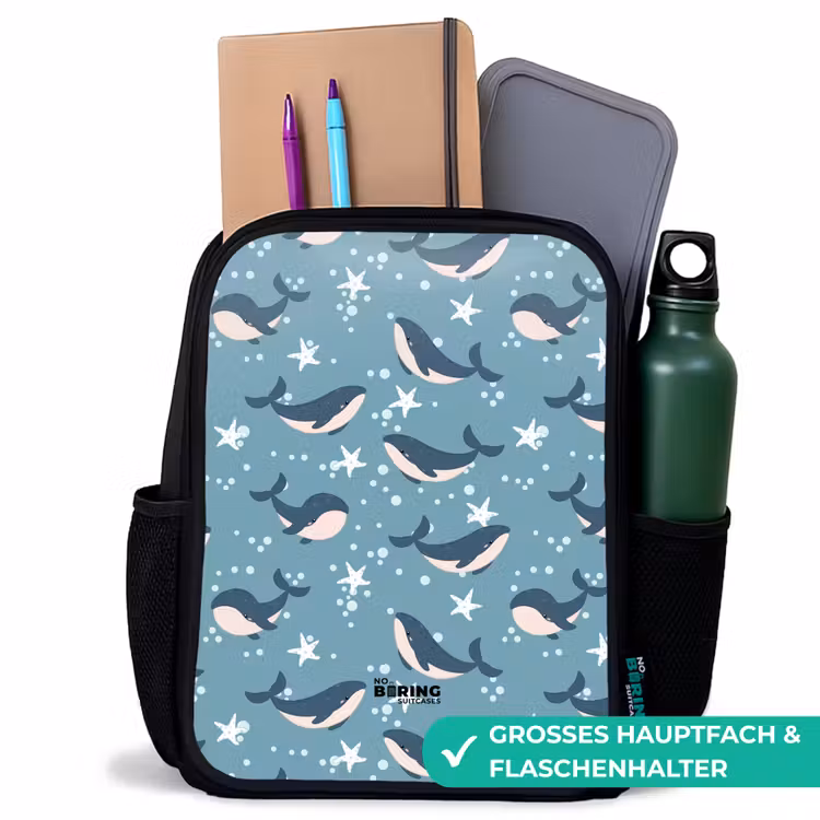 Kinderrucksack - Schwarz - Wale mit Seesternmuster blau — 7