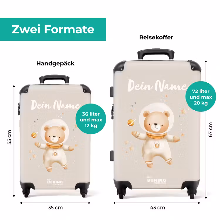 Koffer mit Name - Beigefarbener Weltraumbär schwebt zwischen den Sternen — 7