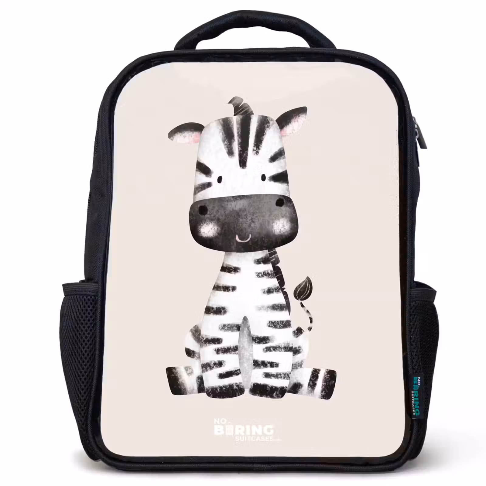 Kinderrucksack - Schwarz - Zebra Portraitzeichnung mit beigem Hintergrund — 1