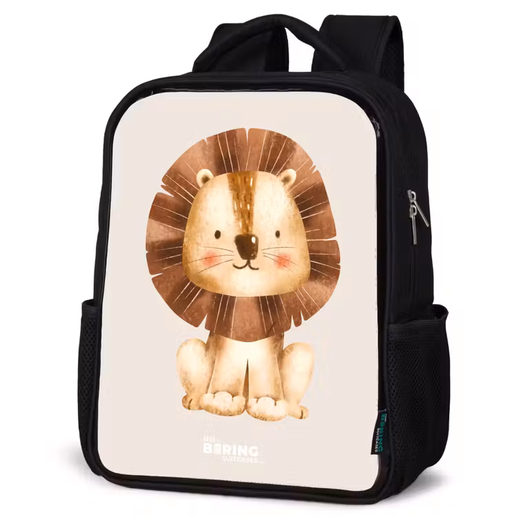 Kinderrucksack - Schwarz - Löwe Illustration mit beige Hintergrund — 4