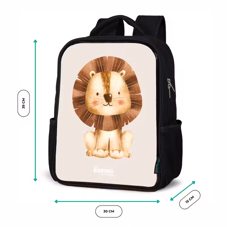 Kinderrucksack - Schwarz - Löwe Illustration mit beige Hintergrund — 6