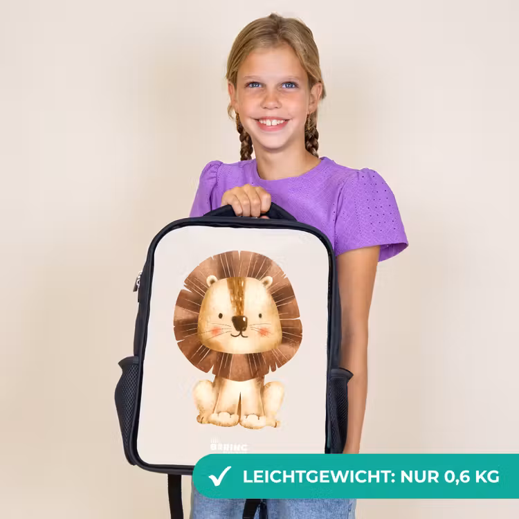 Kinderrucksack - Schwarz - Löwe Illustration mit beige Hintergrund — 7
