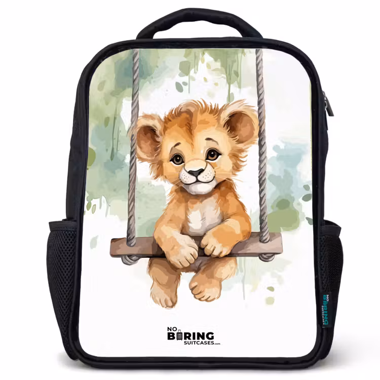 Kinderrucksack - Schwarz - Löwenjunges mit Schaukel Illustration — 1